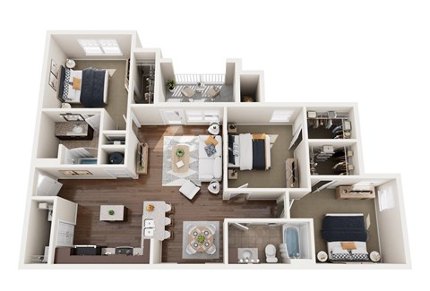 Floor plan for 3 beds, 2 baths, 1261 sqft